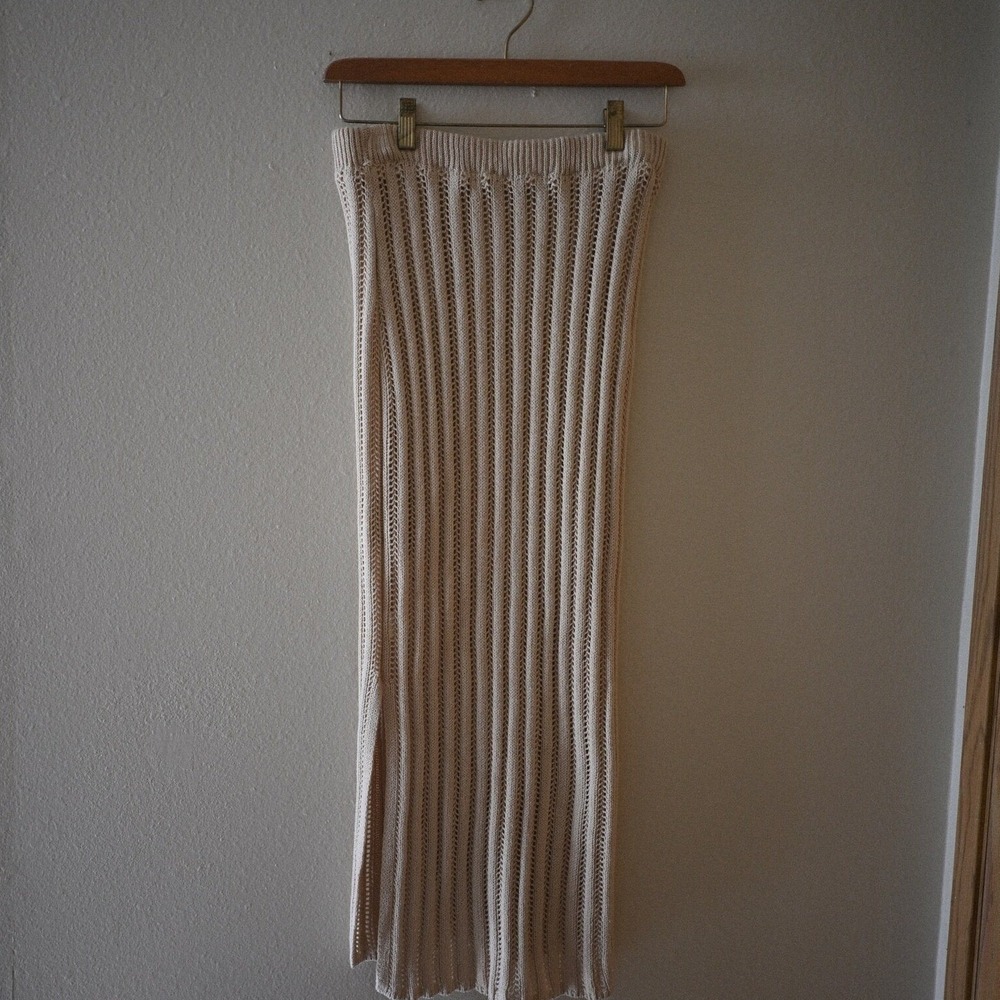Freshman 1996 Cream Tan Open Knit Lined Long Skirt Size S Cotton Blend Boho